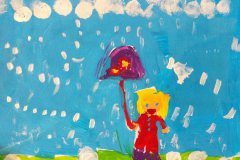 Alfeline i regnvejr. Tegnet af Caroline. Barnebarn af Poul og Mimi Jespersen